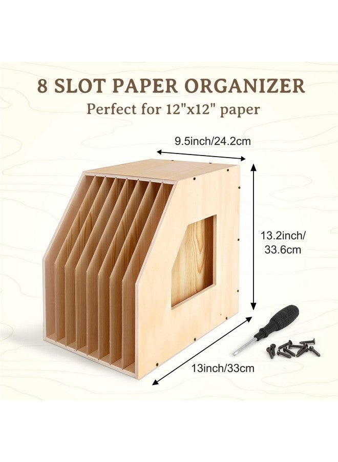 كايدو منظم تخزين ورق خشبي، رف تخزين ورق بتصميم منحدر لحمل ورق سجل القصاصات مقاس 12 × 12 بوصة، رف ورق سجل القصاصات المستقر ذو 8 فتحات للمحفظة، أوراق نقل الحرارة - Image 2