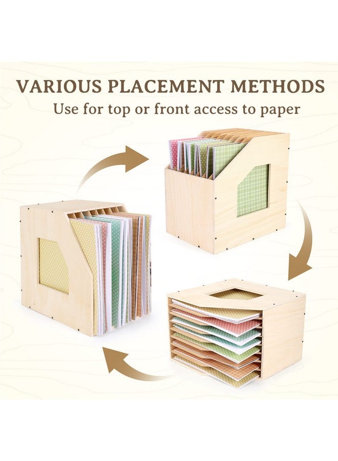كايدو منظم تخزين ورق خشبي، رف تخزين ورق بتصميم منحدر لحمل ورق سجل القصاصات مقاس 12 × 12 بوصة، رف ورق سجل القصاصات المستقر ذو 8 فتحات للمحفظة، أوراق نقل الحرارة - Image 3