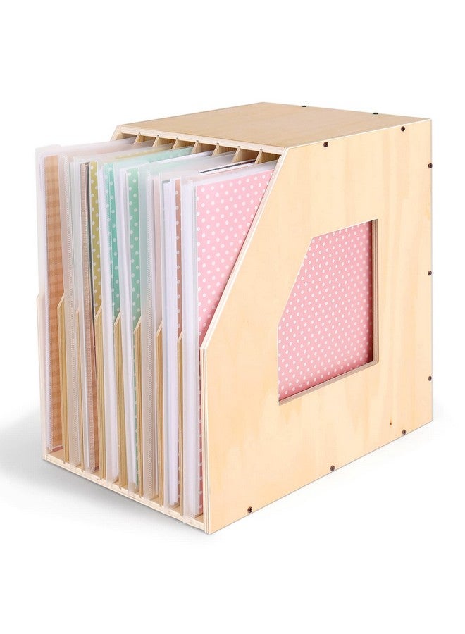 كايدو منظم تخزين ورق خشبي، رف تخزين ورق بتصميم منحدر لحمل ورق سجل القصاصات مقاس 12 × 12 بوصة، رف ورق سجل القصاصات المستقر ذو 8 فتحات للمحفظة، أوراق نقل الحرارة - Image 1