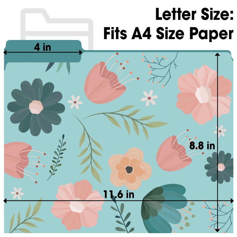 YesBes 24 Pack Decorative File Folders, 1/3 Cut Tab Floral Colored Folders Letter Size 8.8 x 11.6 Inch, Assorted 6 Styles Filing Folder for Office School Business - Image 3