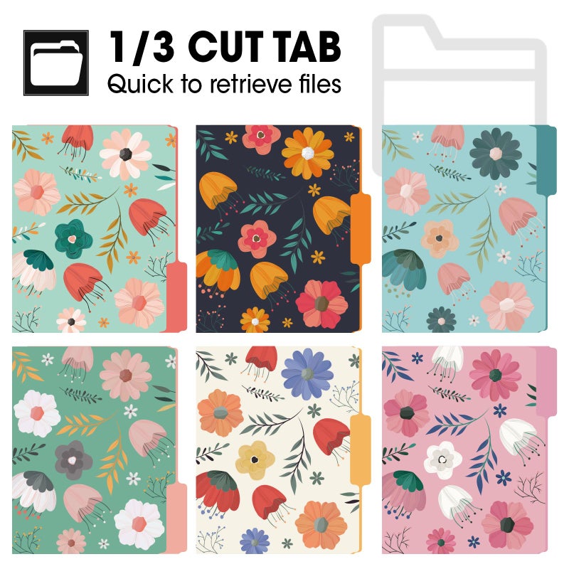 YesBes 24 Pack Decorative File Folders, 1/3 Cut Tab Floral Colored Folders Letter Size 8.8 x 11.6 Inch, Assorted 6 Styles Filing Folder for Office School Business - Image 4