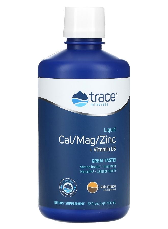 Trace Minerals Liquid Cal/Mag/Zinc + Vitamin D3 Piña Colada 32 fl oz (946 ml)