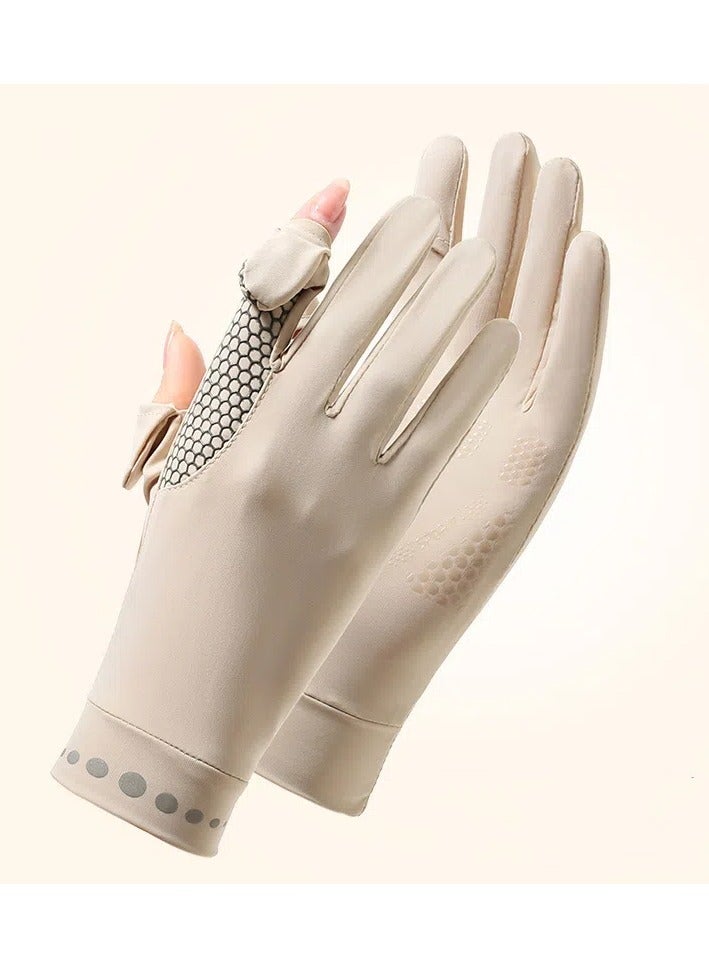 سبورت قفازات نسائية واقية من الشمس - حماية من الأشعة فوق البنفسجية UPF 50+، قفازات نسائية سريعة الجفاف ومضادة للانزلاق للقيادة، قفازات شاشة تعمل باللمس لركوب الدراجات والرياضات الخارجية (بيج) - Image 1