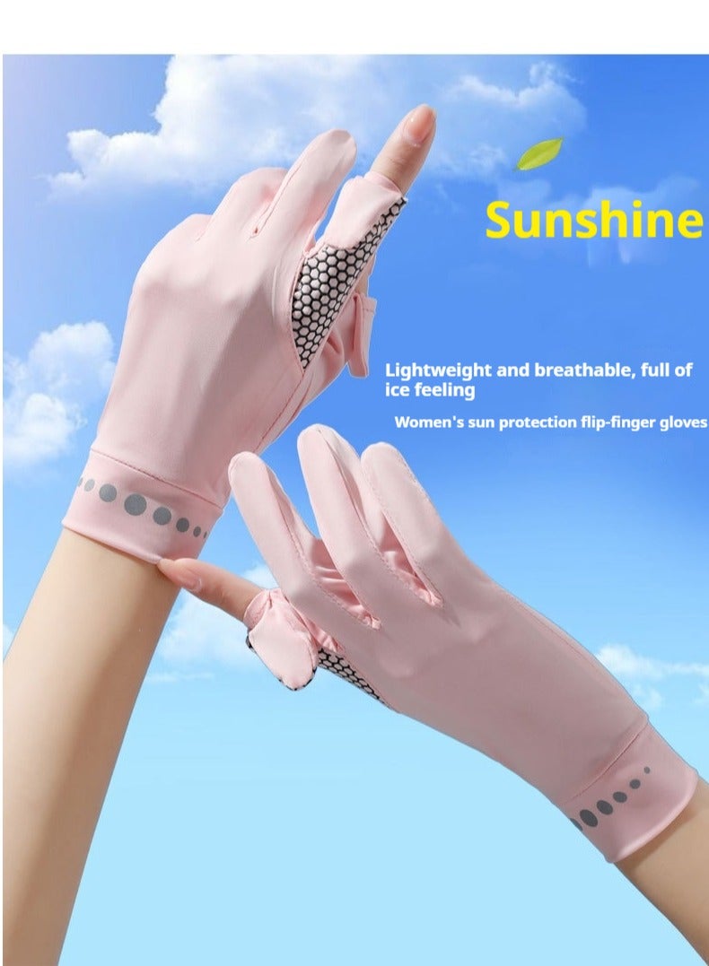 سبورت قفازات نسائية واقية من الشمس - حماية من الأشعة فوق البنفسجية UPF 50+، قفازات نسائية سريعة الجفاف ومضادة للانزلاق للقيادة، قفازات شاشة تعمل باللمس لركوب الدراجات والرياضات الخارجية (بيج) - Image 3