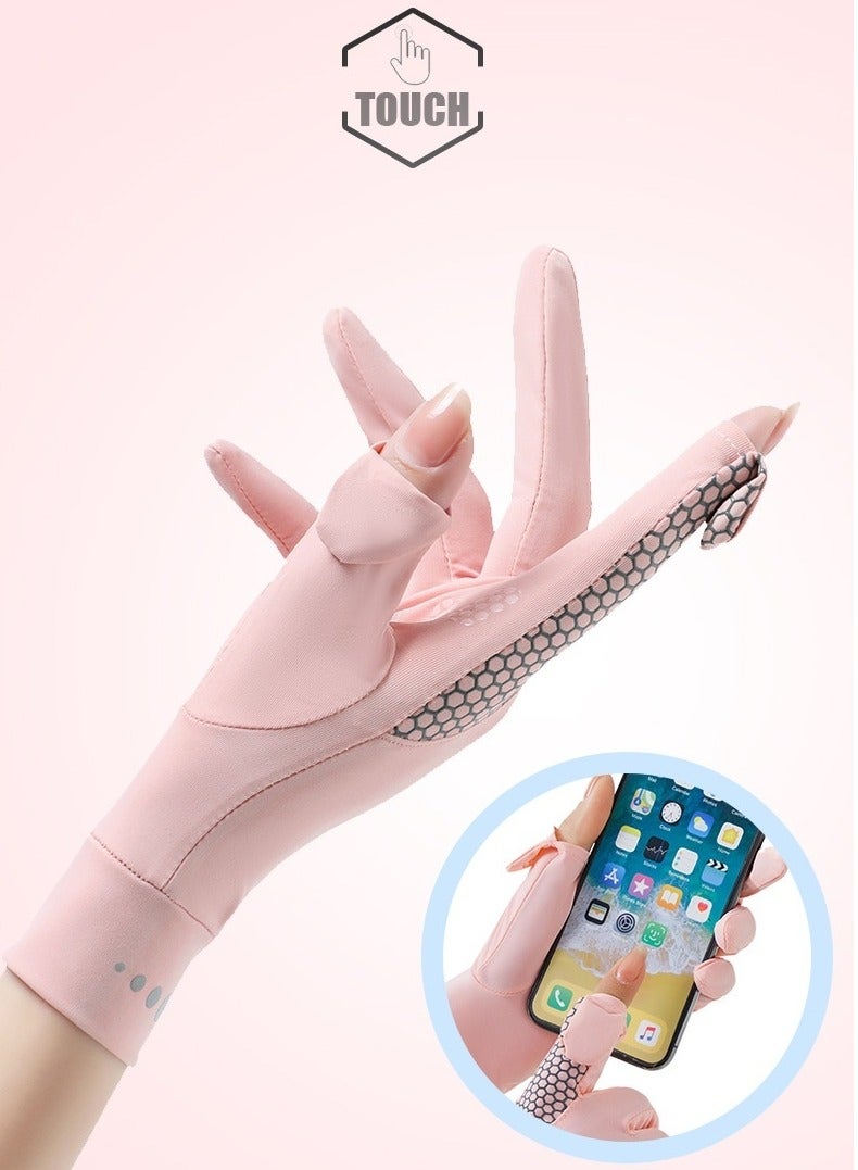 سبورت قفازات نسائية واقية من الشمس - حماية من الأشعة فوق البنفسجية UPF 50+، قفازات نسائية سريعة الجفاف ومضادة للانزلاق للقيادة، قفازات شاشة تعمل باللمس لركوب الدراجات والرياضات الخارجية (بيج) - Image 2