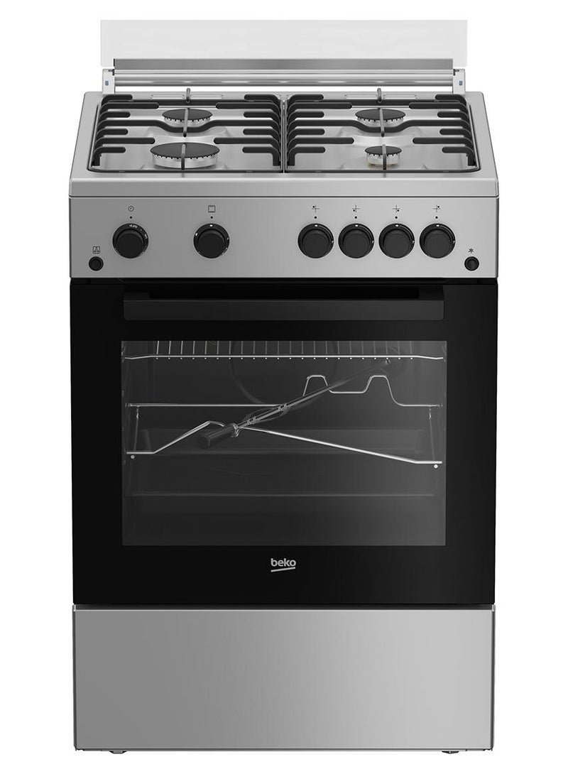 Beko 60x60cm Freestanding Gas Cooker, 4 Burner, Highly  Efficient, Full Safety with Enamel Pan Support 4 FSGT62111DSL Silver - Image 1