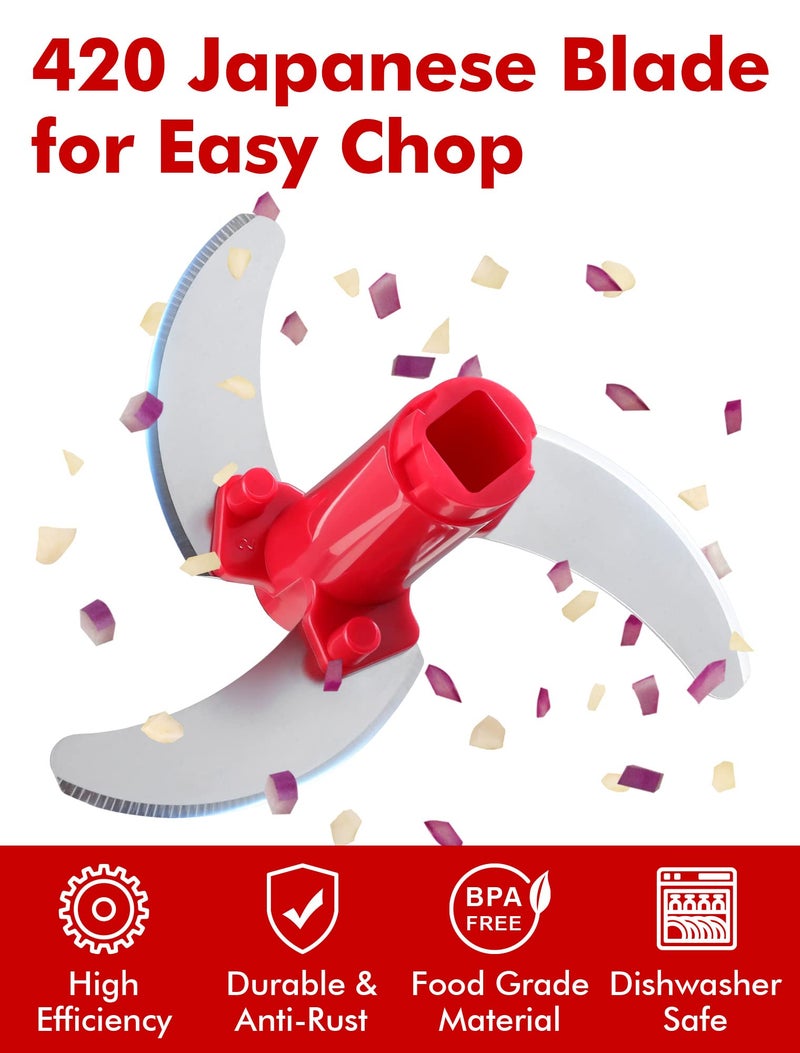 GDL Food Chopper, Pull Onion Chopper Dicer, Hand Powered Food Mincer, Fast Cutting Hand Chopper for Oinon, Garlic, Nut, 3.4 Cups 0.8L, Red - Image 2