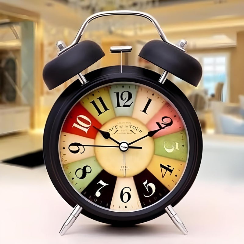 PHvilla PHvilla Table Clock Retro Twin Bell Metal Frame Alarm Clock with Night Backlight Function Super Loud Alarm Clock for Heavy Sleepers AdultsTwin Bell Retro Quartz with Backlight Black - Image 1