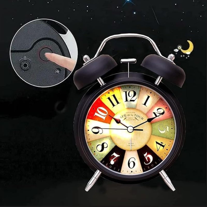 PHvilla PHvilla Table Clock Retro Twin Bell Metal Frame Alarm Clock with Night Backlight Function Super Loud Alarm Clock for Heavy Sleepers AdultsTwin Bell Retro Quartz with Backlight Black - Image 4