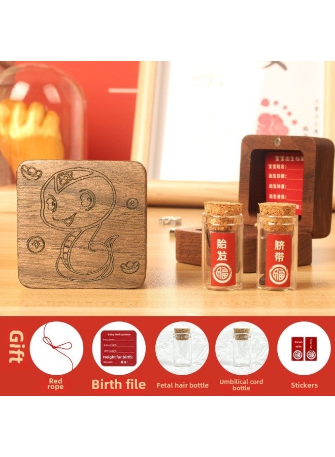 Baby Fetal Hair Souvenir Bottle Making Newborn Baby Umbilical Cord Collection Box Nipple Storage Storage Bottle Walnut Wooden Box-Color:Walnut Square Box-cute Snake-tire Hair Bottle Umbilical Cord Bottle  - Image 1
