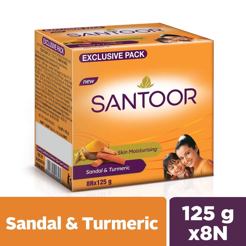 Santoor صابون حمام سانتور بخلاصة خشب الصندل والكركم لمظهر شاب وبشرة متألقة عرض كومبو 125 جرام عبوة من 16 - Image 2