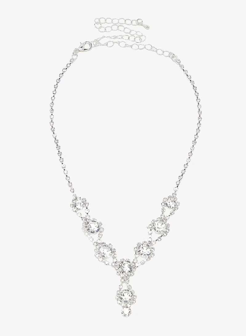 Khizana Blue Diamonte Jewelry Set With Earrings Necklace Bracelet