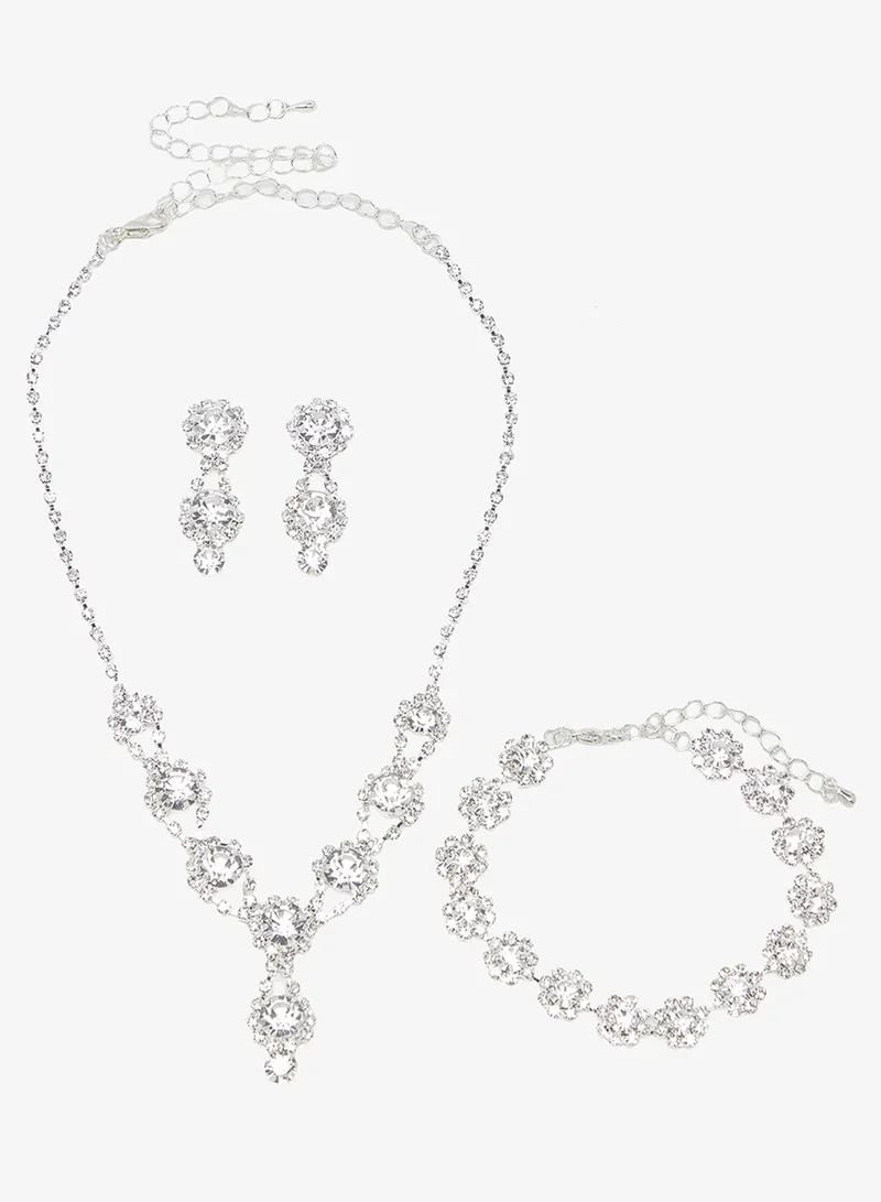 Khizana Blue Diamonte Jewelry Set With Earrings Necklace Bracelet