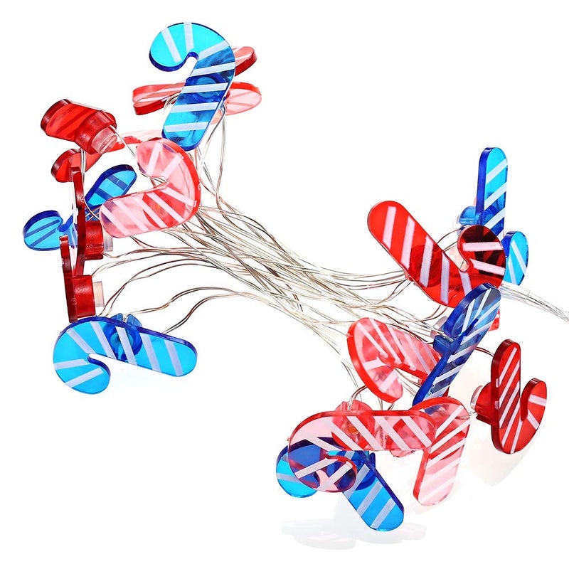 Verilux 2M 20 LEDs Walking Stick Shape Cooper Wire String Light for Christmas Home Festival Decoration Blue and Red - Image 2