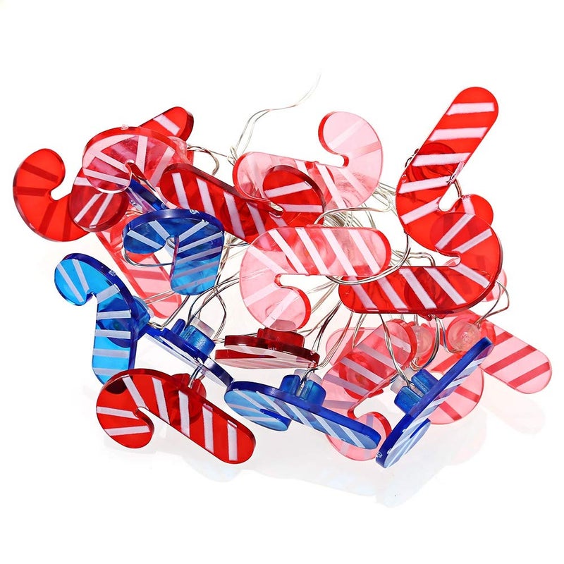 Verilux 2M 20 LEDs Walking Stick Shape Cooper Wire String Light for Christmas Home Festival Decoration Blue and Red - Image 5