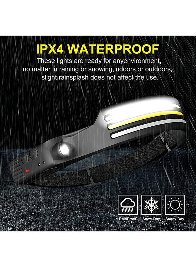 مصباح أمامي LED قابل لإعادة الشحن ، 3 ليد 1200 لومن COB 230 درجة مصباح أمامي شعاع عريض مع مستشعر حركة ساطع 10 أوضاع مصباح رأس مقاوم للماء خفيف الوزن للتخييم والجري والمشي لمسافات طويلة وصيد الأسماك - Image 4