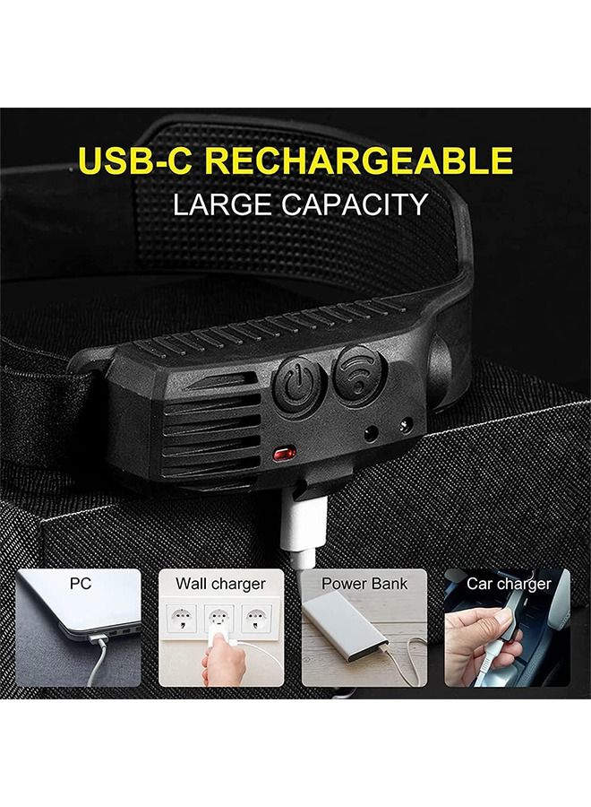 مصباح أمامي LED قابل لإعادة الشحن ، 3 ليد 1200 لومن COB 230 درجة مصباح أمامي شعاع عريض مع مستشعر حركة ساطع 10 أوضاع مصباح رأس مقاوم للماء خفيف الوزن للتخييم والجري والمشي لمسافات طويلة وصيد الأسماك - Image 5