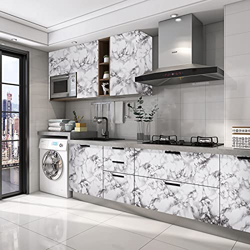 Caltero Marble Contact Paper 15.7" x 78.7" Black White Grey Marble Wallpaper Peel and Stick Glossy Marble Contact Paper Self Adhesive Contact Paper for Countertop Kitchen Cabinets Bathroom - Image 3