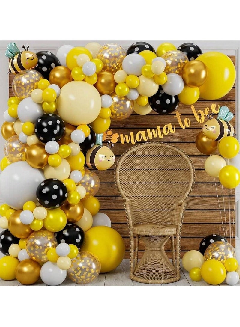 Bee-themed balloons. A set of 100 latex balloons in assorted colors, 4 different sizes, and 3 cute bee-themed balloons. Perfect for decorating birthday parties, newborns, and all special occasions. - Image 1