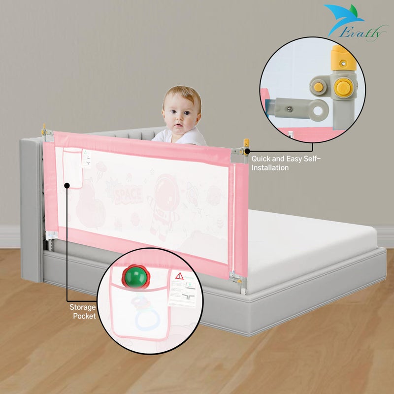 Evafly Bed Railing for Baby Safety Astronaut Print, L-180cm x Adjust Height Between 68-93cm, Single Side Bed Rail for Infant & Toddler's Safety-Pink - Image 4