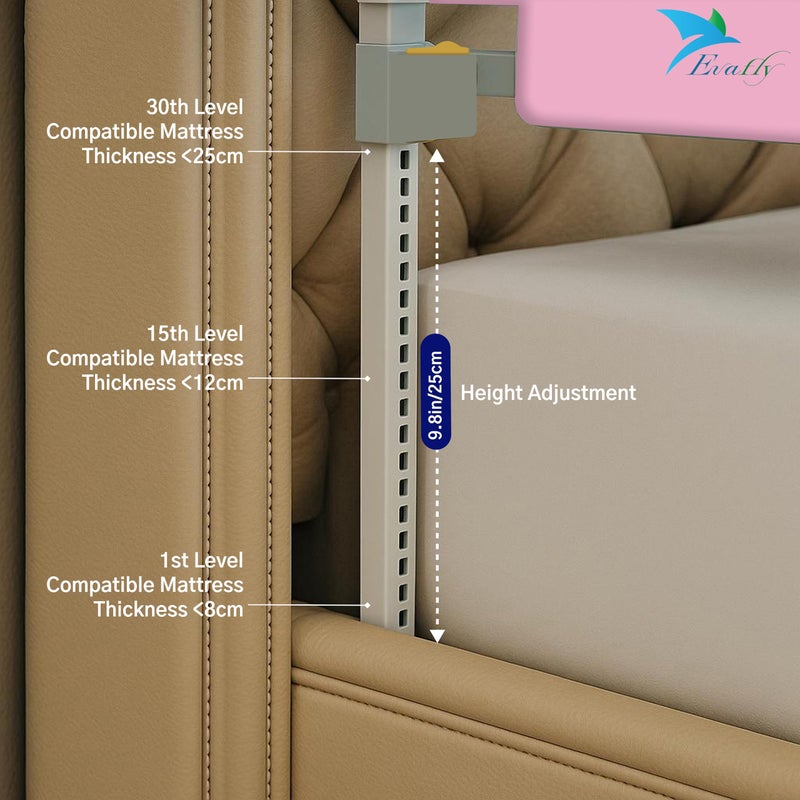 Evafly Bed Railing for Baby Safety Astronaut Print, L-180cm x Adjust Height Between 68-93cm, Single Side Bed Rail for Infant & Toddler's Safety-Pink - Image 3