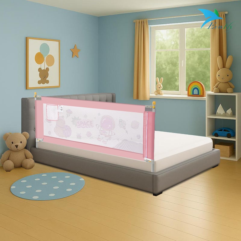 Evafly Bed Railing for Baby Safety Astronaut Print, L-180cm x Adjust Height Between 68-93cm, Single Side Bed Rail for Infant & Toddler's Safety-Pink - Image 1