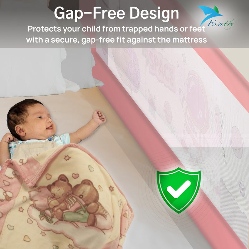 Evafly Bed Railing for Baby Safety Astronaut Print, L-180cm x Adjust Height Between 68-93cm, Single Side Bed Rail for Infant & Toddler's Safety-Pink - Image 5