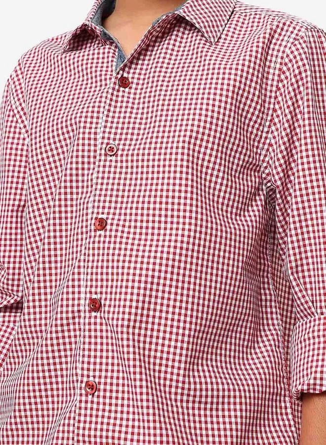 Bonkids Regular Long Sleeve Printed Red Cotton Shirt 100 % Cotton