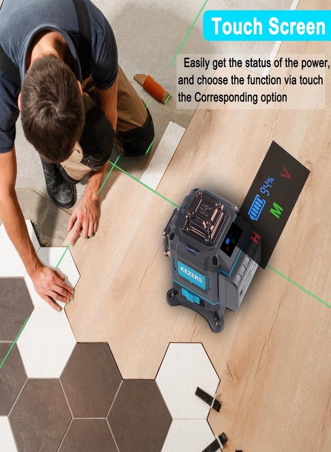 KEZERS مستوى ليزر KEZERS 360 ذاتي التسوية، مستوى ليزر 4 × 360 مع شاشة، مستوى ليزر أخضر، أداة خط التسوية والمحاذاة بالليزر مع وضع النبض للبناء وتعليق الصور، جهاز تحكم عن بعد - Image 2