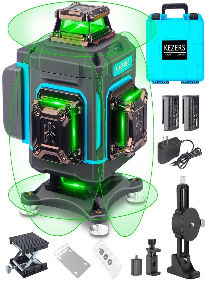 KEZERS مستوى ليزر KEZERS 360 ذاتي التسوية، مستوى ليزر 4 × 360 مع شاشة، مستوى ليزر أخضر، أداة خط التسوية والمحاذاة بالليزر مع وضع النبض للبناء وتعليق الصور، جهاز تحكم عن بعد - Image 1