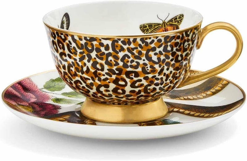 Spode Creatures of Curiosity Coupe Tea Cup and Saucer Leopard and Snake (CRCLS8821-XG) - Image 2