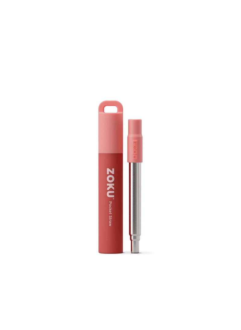 ZOKU - ZOKU Reusable Metal Straw with Case for Travel Red  Collapsible Stainless Steel Drinking Straw with Silicone Tip and Cleaner Brush Ideal for Key Chains Pockets Purses - Image 1