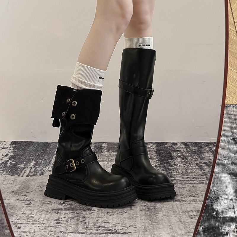 Fashion Explosions But Knee Long Boots 2024 Autumn New Thick Bottom Joker Increased Slim Lapel Knight Boots For Children - Image 4