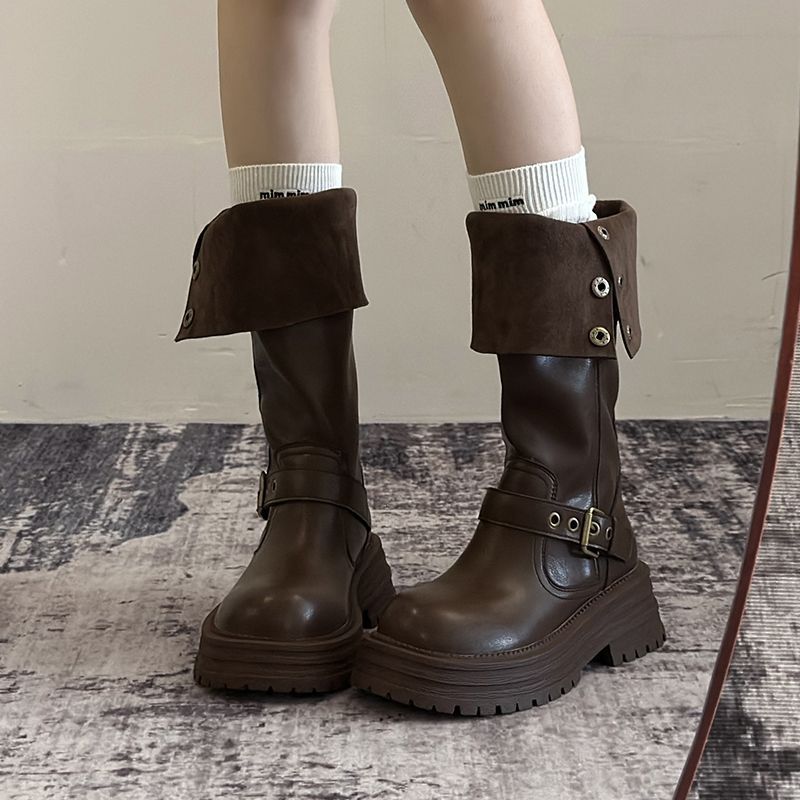 Fashion Explosions But Knee Long Boots 2024 Autumn New Thick Bottom Joker Increased Slim Lapel Knight Boots For Children - Image 5