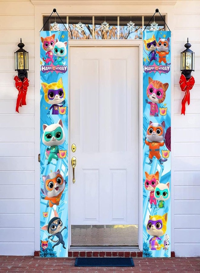 BNFUO 2Pcs Super Cats Birthday party Porch Sign Door Hanging Banner Birthday Party Supplies for Wall Decorations - Image 1