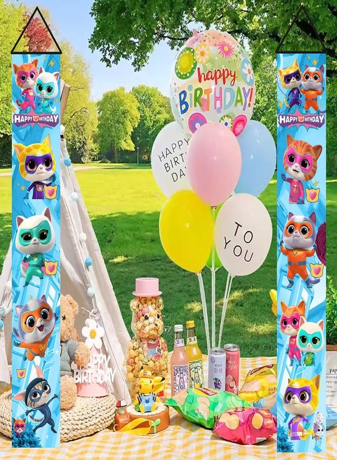BNFUO 2Pcs Super Cats Birthday party Porch Sign Door Hanging Banner Birthday Party Supplies for Wall Decorations - Image 5