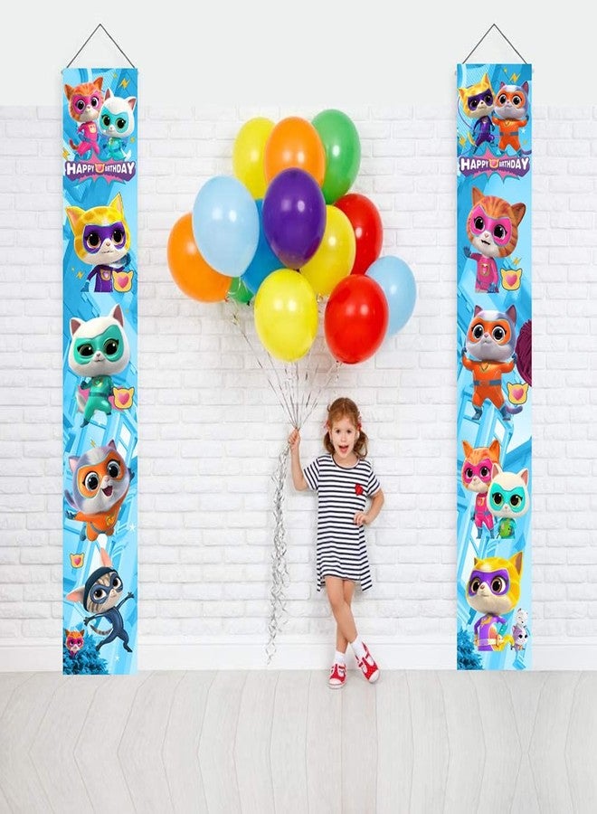 BNFUO 2Pcs Super Cats Birthday party Porch Sign Door Hanging Banner Birthday Party Supplies for Wall Decorations - Image 4