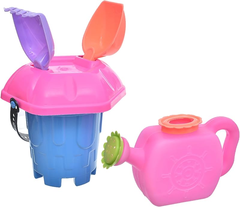 High Quality Plastic Beach Bucket With Water Sprinkler And Assorted Sand Tools Multi Shapes And Colors For KidsÙˆ Fun and Endless hours of entertainment - Multi Color