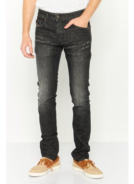 Men Regular Fit Washed Denim Jeans, Black