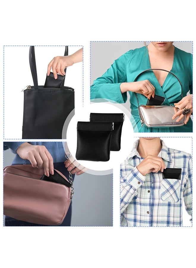 2Pcs No Zipper Coins Pouch 2 Size PU Leather Coin Purse Change Holder Portable Small Cosmetic Bag Travel Kit Storage Pouch Coin Purse Lipstick Cosmetic Hearing Aids Accessories Organizer - Black - Image 2