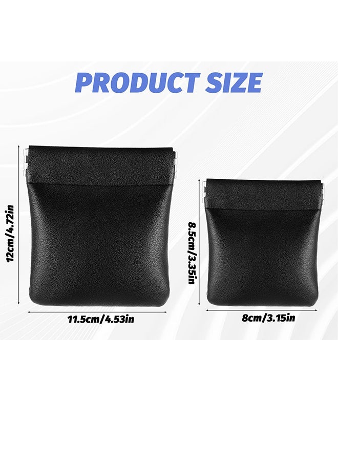 2Pcs No Zipper Coins Pouch 2 Size PU Leather Coin Purse Change Holder Portable Small Cosmetic Bag Travel Kit Storage Pouch Coin Purse Lipstick Cosmetic Hearing Aids Accessories Organizer - Black - Image 3