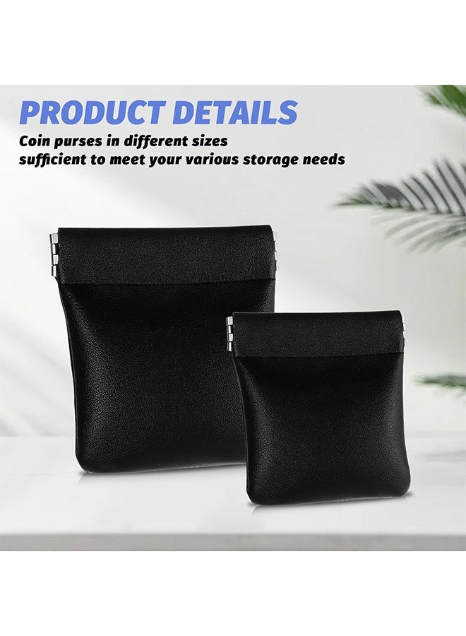 2Pcs No Zipper Coins Pouch 2 Size PU Leather Coin Purse Change Holder Portable Small Cosmetic Bag Travel Kit Storage Pouch Coin Purse Lipstick Cosmetic Hearing Aids Accessories Organizer - Black - Image 5