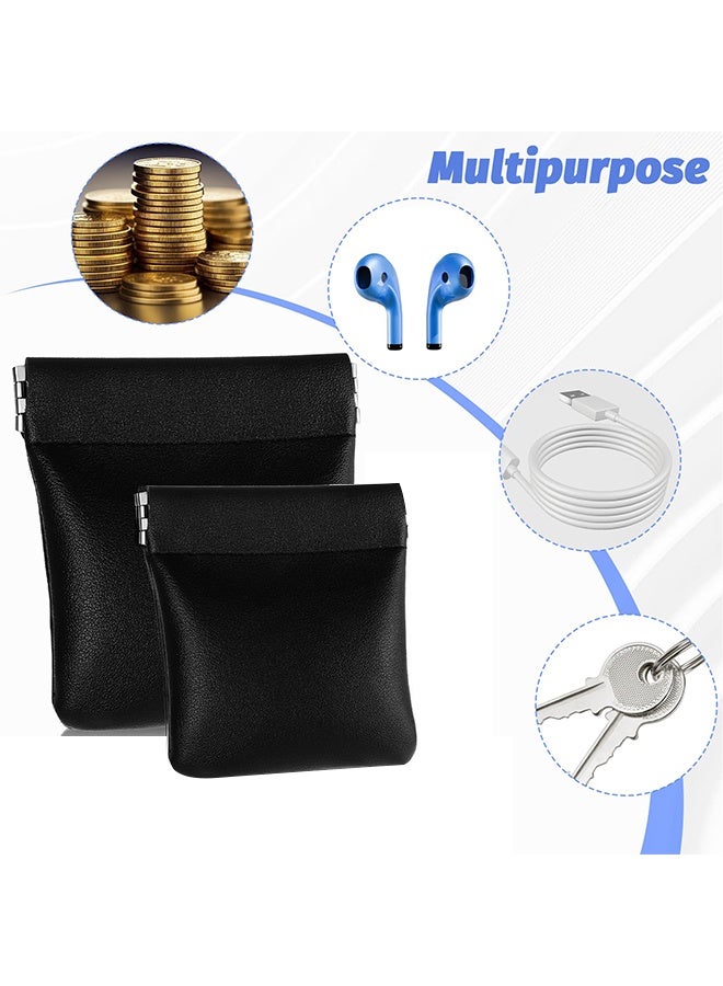 2Pcs No Zipper Coins Pouch 2 Size PU Leather Coin Purse Change Holder Portable Small Cosmetic Bag Travel Kit Storage Pouch Coin Purse Lipstick Cosmetic Hearing Aids Accessories Organizer - Black - Image 4