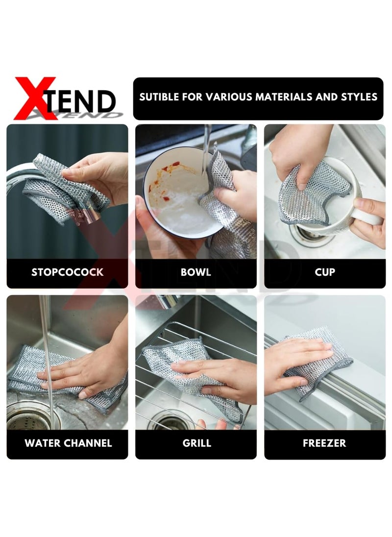XTEND Xtend Multipurpose Wire Dishwashing Rags Non-Scratch Stainless Steel Scrubbers for Wet & Dry Cleaning | Reusable, Durable, Easy Rinsing | Ideal for Dishes, Sinks & Counters (Pack of 15)  - Image 4