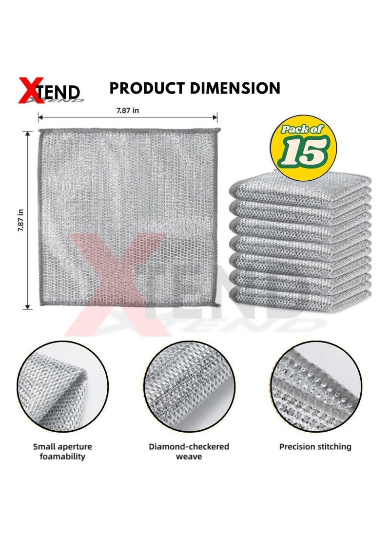 XTEND Xtend Multipurpose Wire Dishwashing Rags Non-Scratch Stainless Steel Scrubbers for Wet & Dry Cleaning | Reusable, Durable, Easy Rinsing | Ideal for Dishes, Sinks & Counters (Pack of 15)  - Image 2
