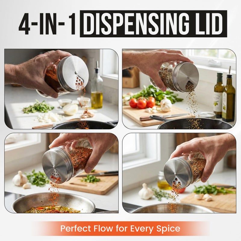 ByteX Stainless Steel Adjustable Spice Lid for Mason Jar (Regular Mouth, 4 Pack) - Image 3