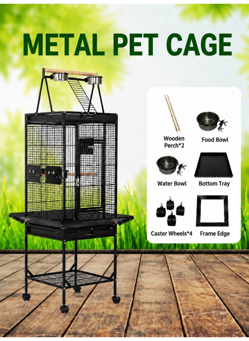 Wrought Iron Bird Cage with Stand, Large Bird Cage with Rolling Stand Parrot Chinchilla Finch Cage Macaw Conure Cockatiel Cockatoo Pet, 155x45.5x64.5cm - Image 1
