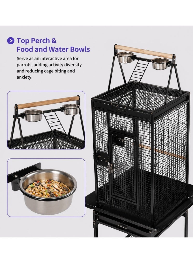 Wrought Iron Bird Cage with Stand, Large Bird Cage with Rolling Stand Parrot Chinchilla Finch Cage Macaw Conure Cockatiel Cockatoo Pet, 155x45.5x64.5cm - Image 2