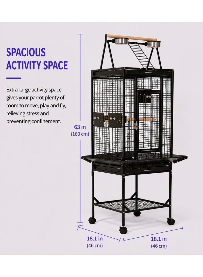 Wrought Iron Bird Cage with Stand, Large Bird Cage with Rolling Stand Parrot Chinchilla Finch Cage Macaw Conure Cockatiel Cockatoo Pet, 155x45.5x64.5cm - Image 5