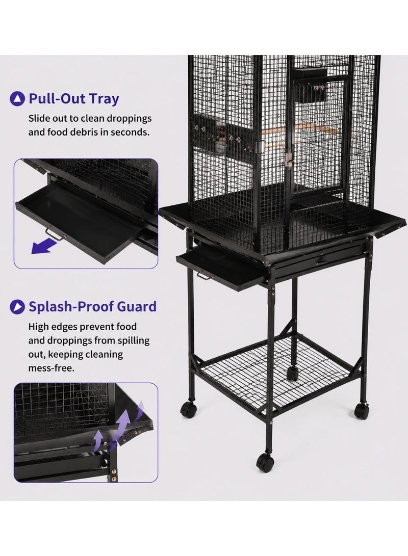 Wrought Iron Bird Cage with Stand, Large Bird Cage with Rolling Stand Parrot Chinchilla Finch Cage Macaw Conure Cockatiel Cockatoo Pet, 155x45.5x64.5cm - Image 3